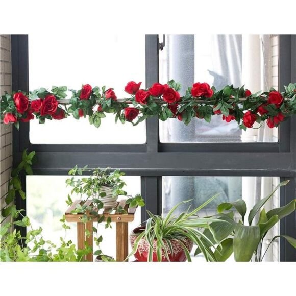 2 Pack (16FT) Artificial Rose Vine Flowers Plants Fake Flower Vine for Wedding - Picture 3 of 7